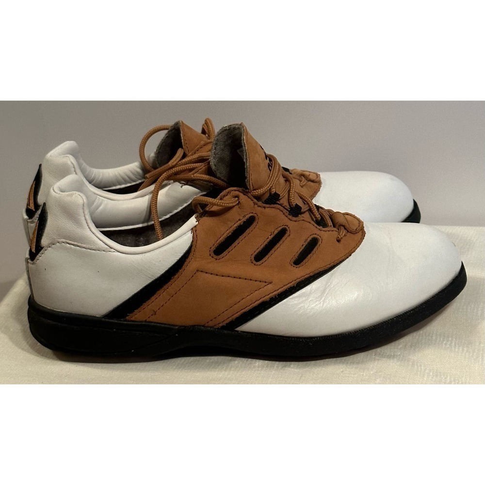 Adidas Womens Tan White Leather EVN 791 Lace Up Golf Cleats Shoes Sz 6 - Picture 2 of 12